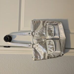 Prai Cosmetic Tote Bag. Silver Color with two front pockets. GUC